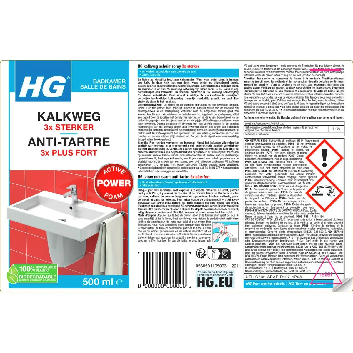 HG Kalkweg Schuimspray 3x Sterker 6x500ml 6 HG Kalkweg Schuimspray 3x Sterker 500ml Krachtig & Veilig