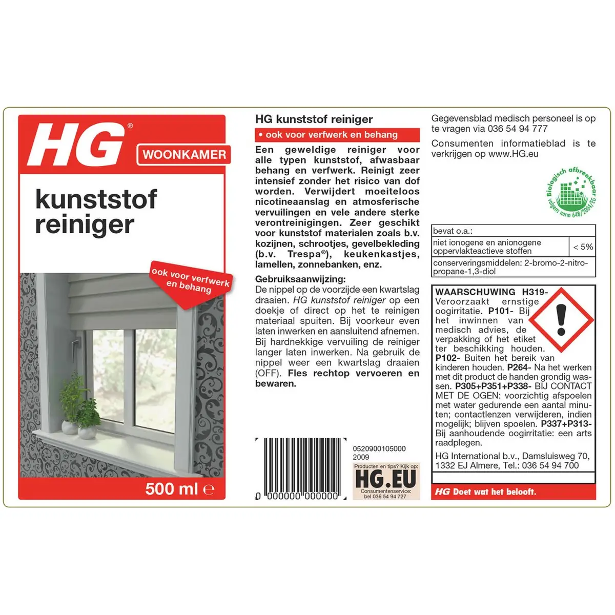 HG Kunststof Reiniger 6x500ml Verwijderd Vet, Vuil en Aanslag 4 HG Kunststof Reiniger 500ml Voor stralend schone oppervlakken