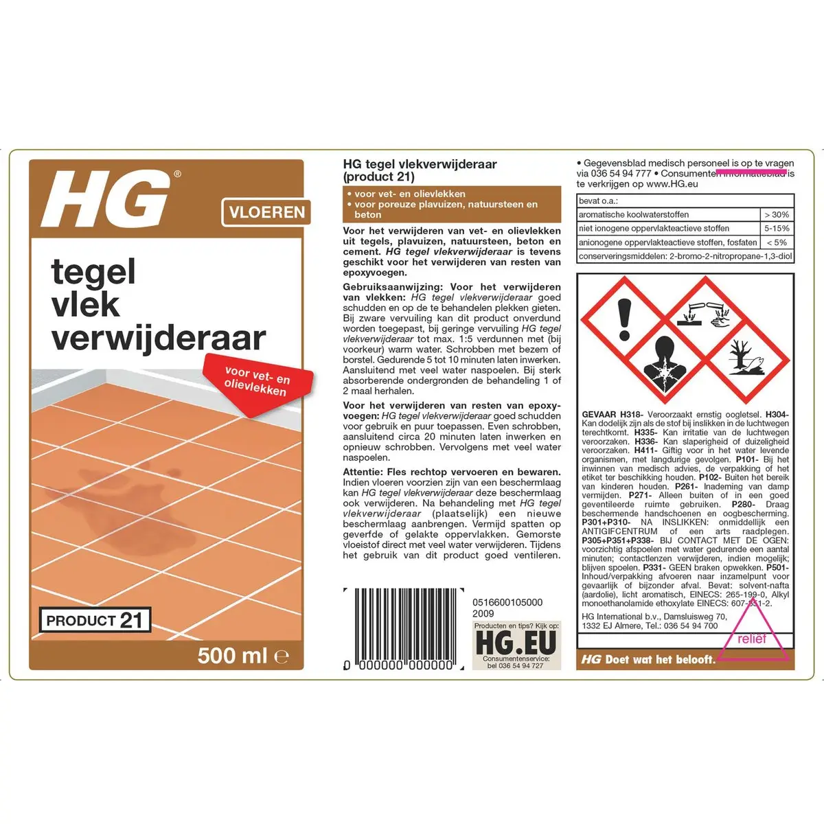 HG Tegel Vlekverwijderaar 6x500ml Sterk tegen vet en olie 5 HG tegel vlekverwijderaar 500ml Voor vet en olie op vloeren #21