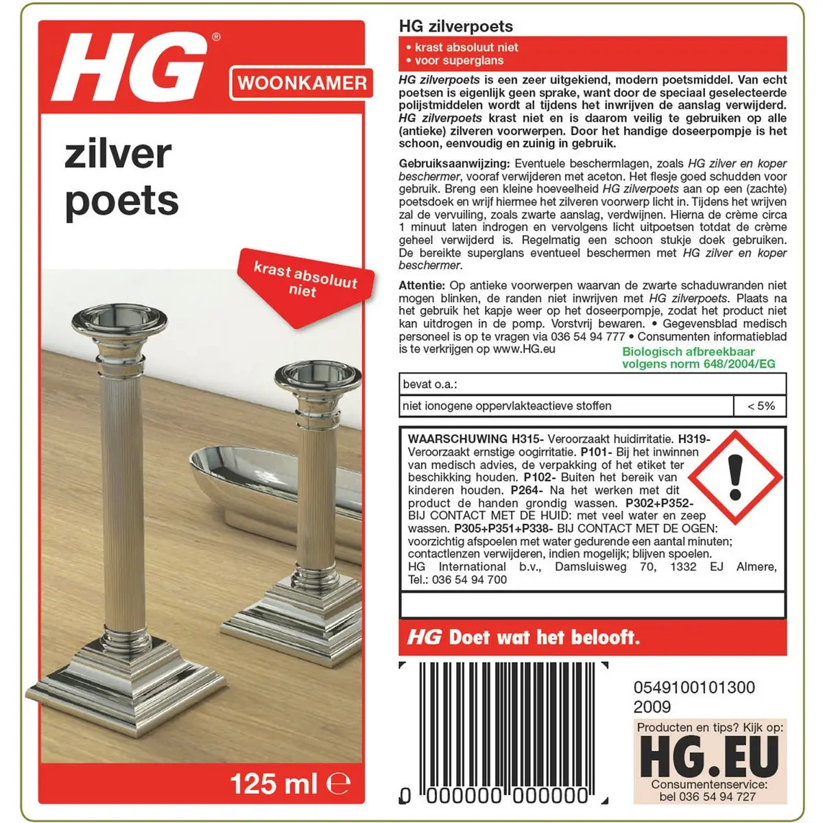 HG Zilverpoets 6x125ml Krast Niet & Laat Zilver Stralen 5 HG Zilverpoets 125ml Glanzend zilver zonder krassen