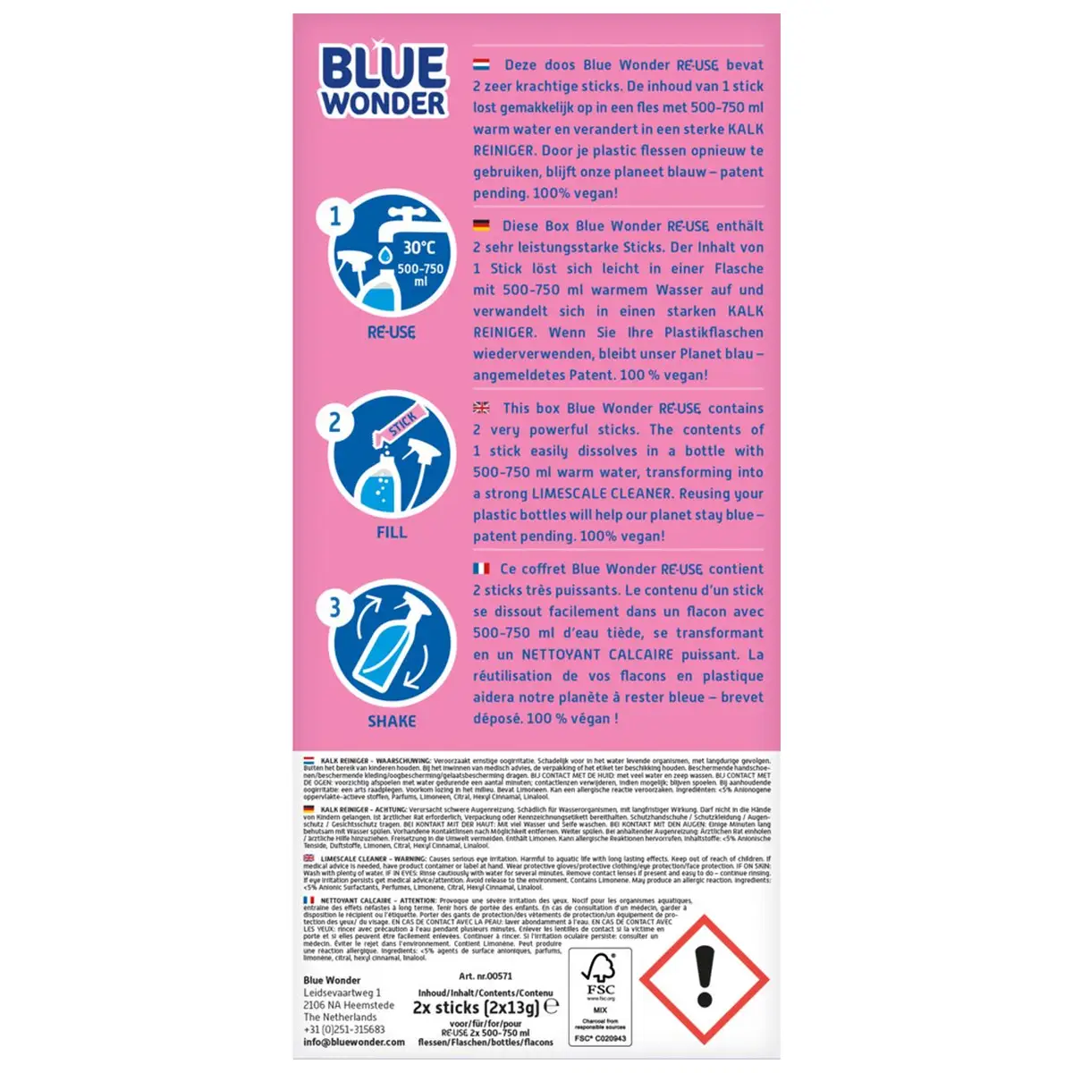 Blue Wonder Herbruikbare Sticks Kalk Reiniger 2 stuks 4 Blue Wonder Herbruikbare Sticks Kalk Reiniger 2 stuks