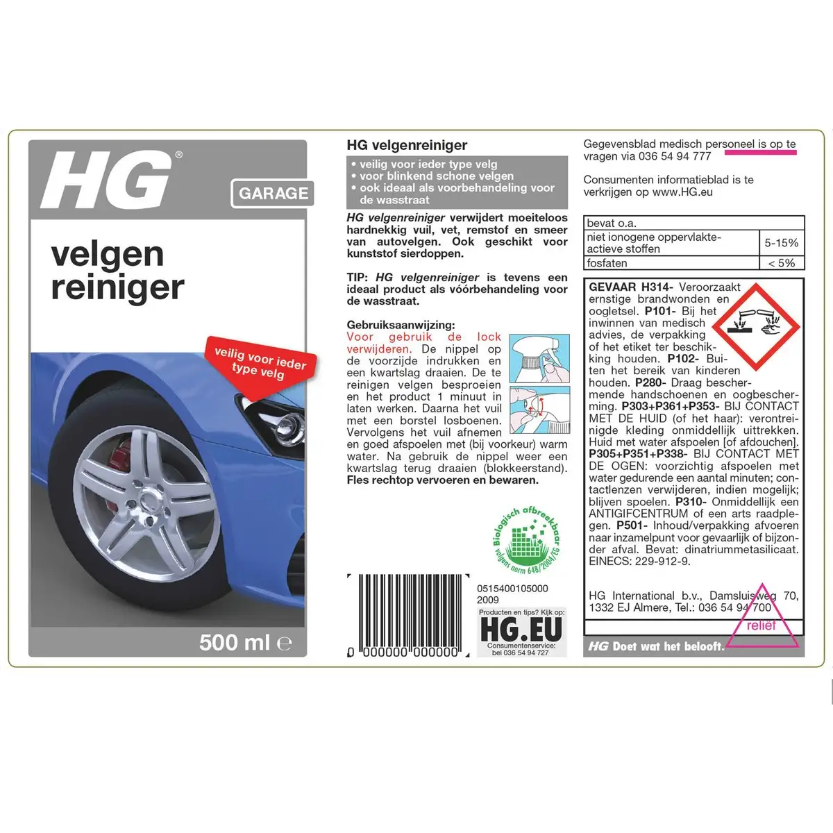 HG Velgenreiniger 6x500ml Voor stralend schone autovelgen 4 HG Velgenreiniger 500ml Krachtige reiniging voor velgen