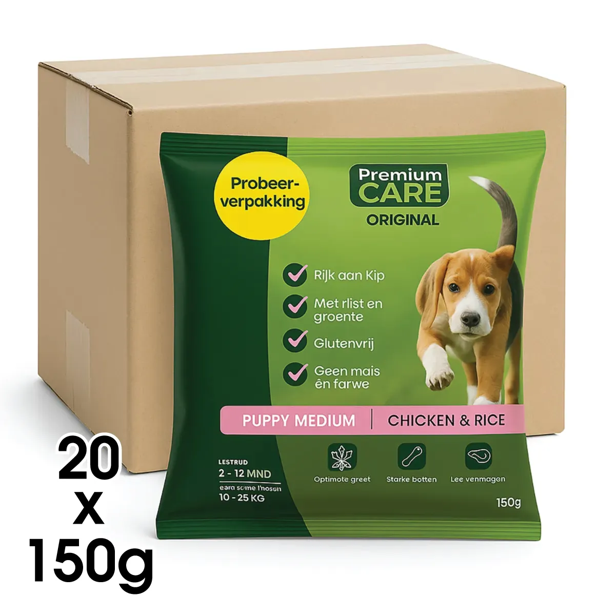 PremiumCare Puppy Medium Chicken & Rice 20x150g (probeerverpakkingen) 3 PremiumCare Puppy Medium Chicken & Rice 20x150g (probeerverpakkingen)