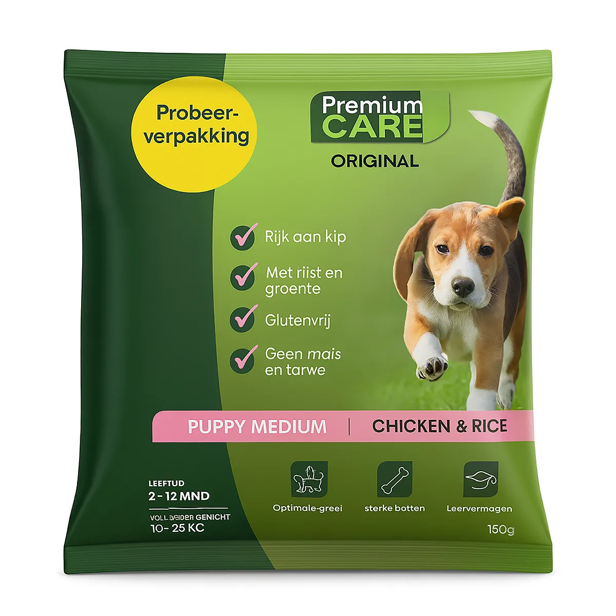 PremiumCare Puppy Medium Chicken & Rice 20x150g (probeerverpakkingen) 4 PremiumCare Puppy Medium Chicken & Rice 20x150g (probeerverpakkingen) - Afbeelding 2