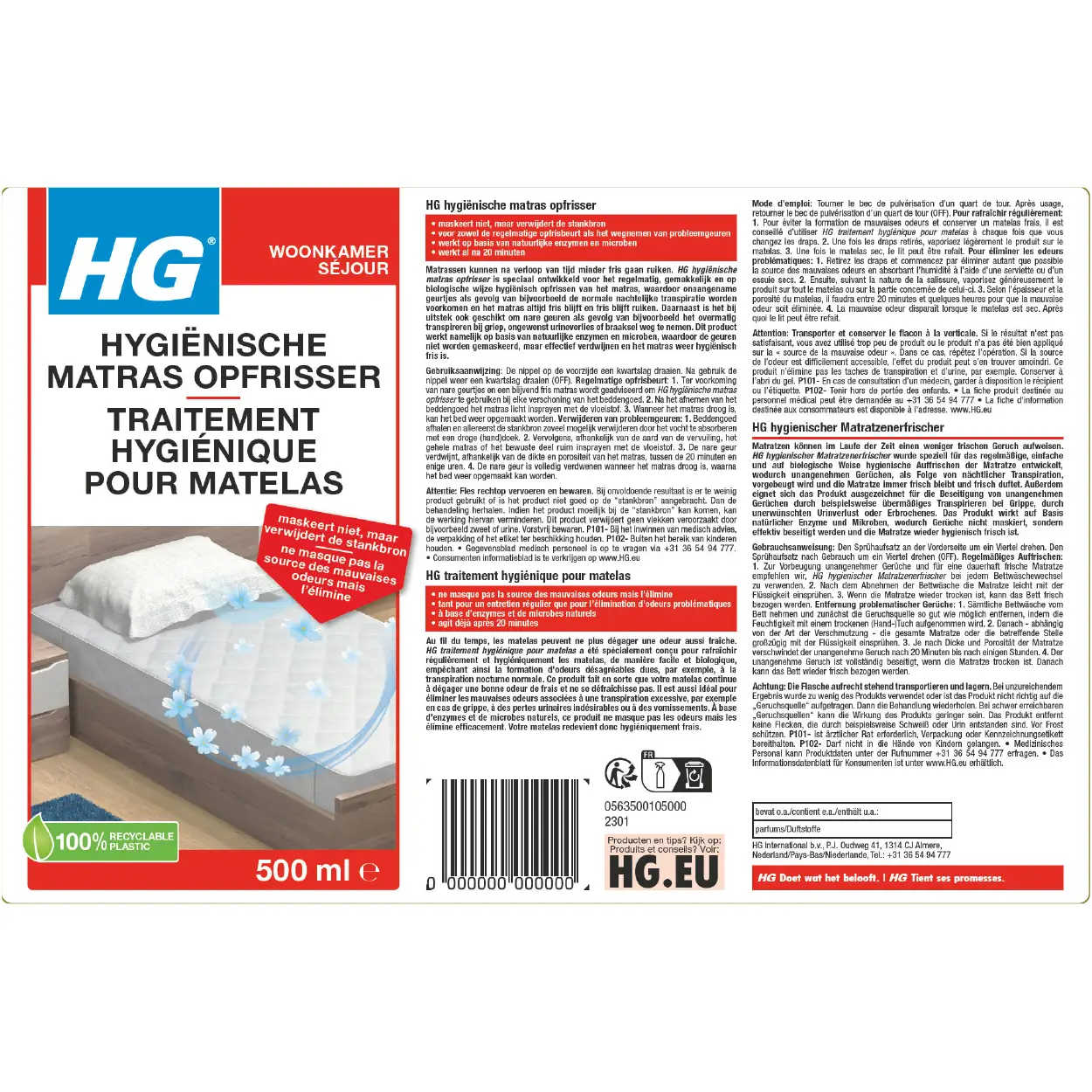 HG Matrasopfrisser 500ml Fris, Hygiënisch & Effectief 5 HG Matrasopfrisser 500ml Fris, Hygiënisch & Effectief