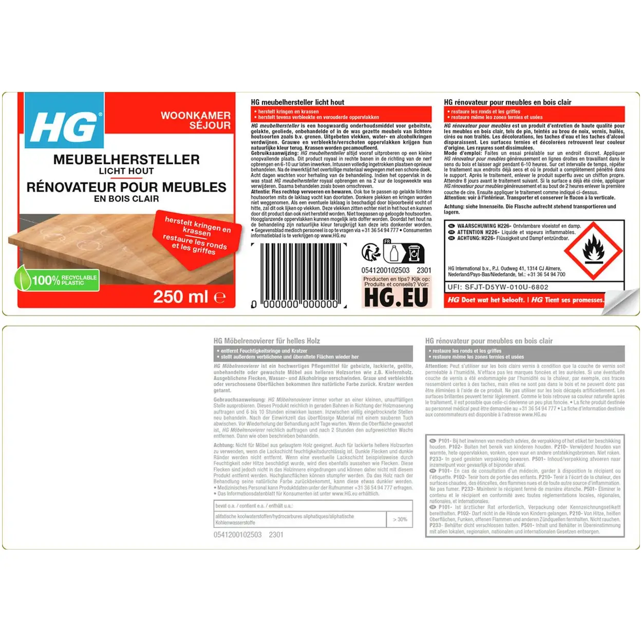 HG Meubelhersteller Licht Hout 250ml Herstel & Glans 5 HG Meubelhersteller Licht Hout 250ml Herstel & Glans