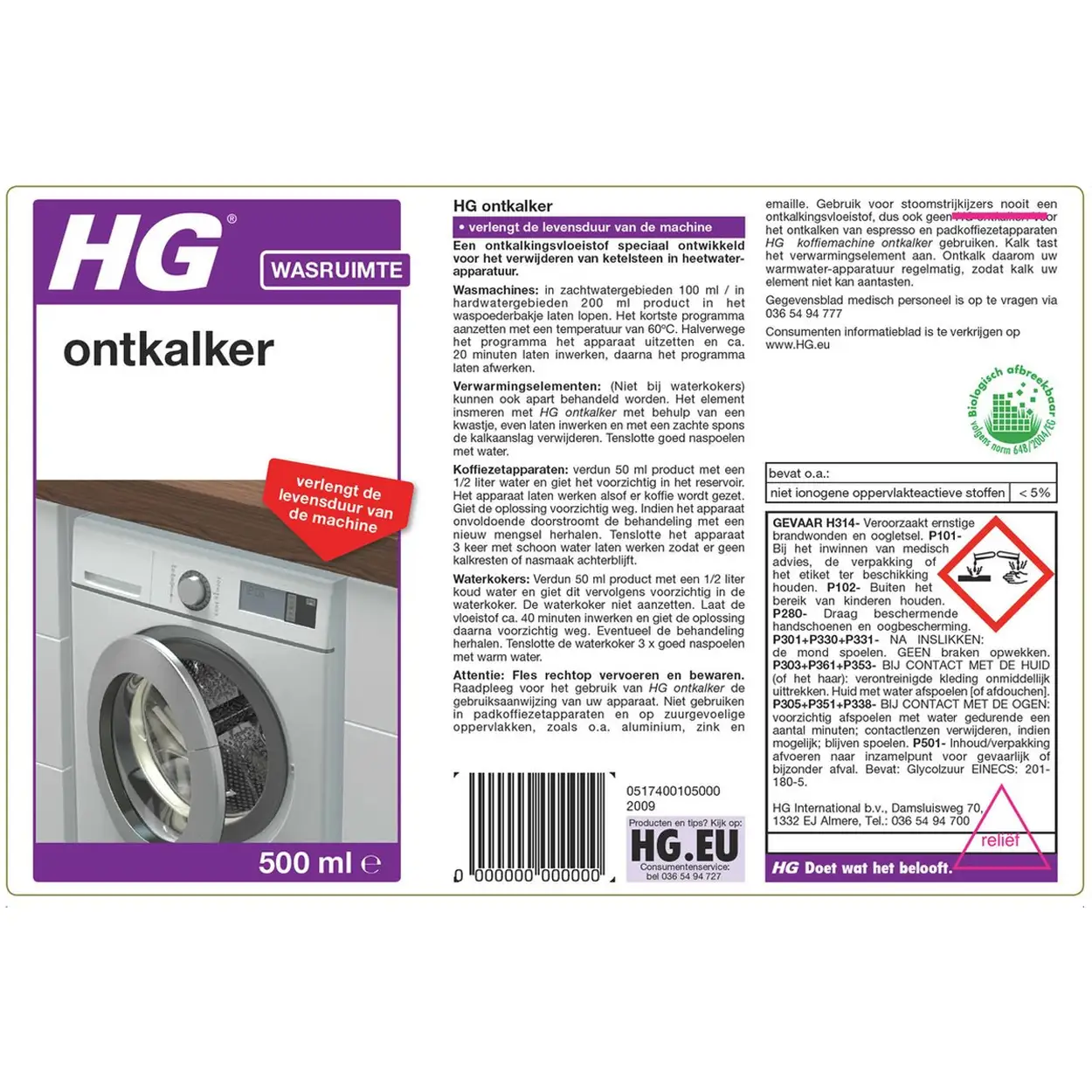 HG Ontkalker 500ml Krachtige Kalkverwijderaar 4 HG Ontkalker 500ml Krachtige Kalkverwijderaar