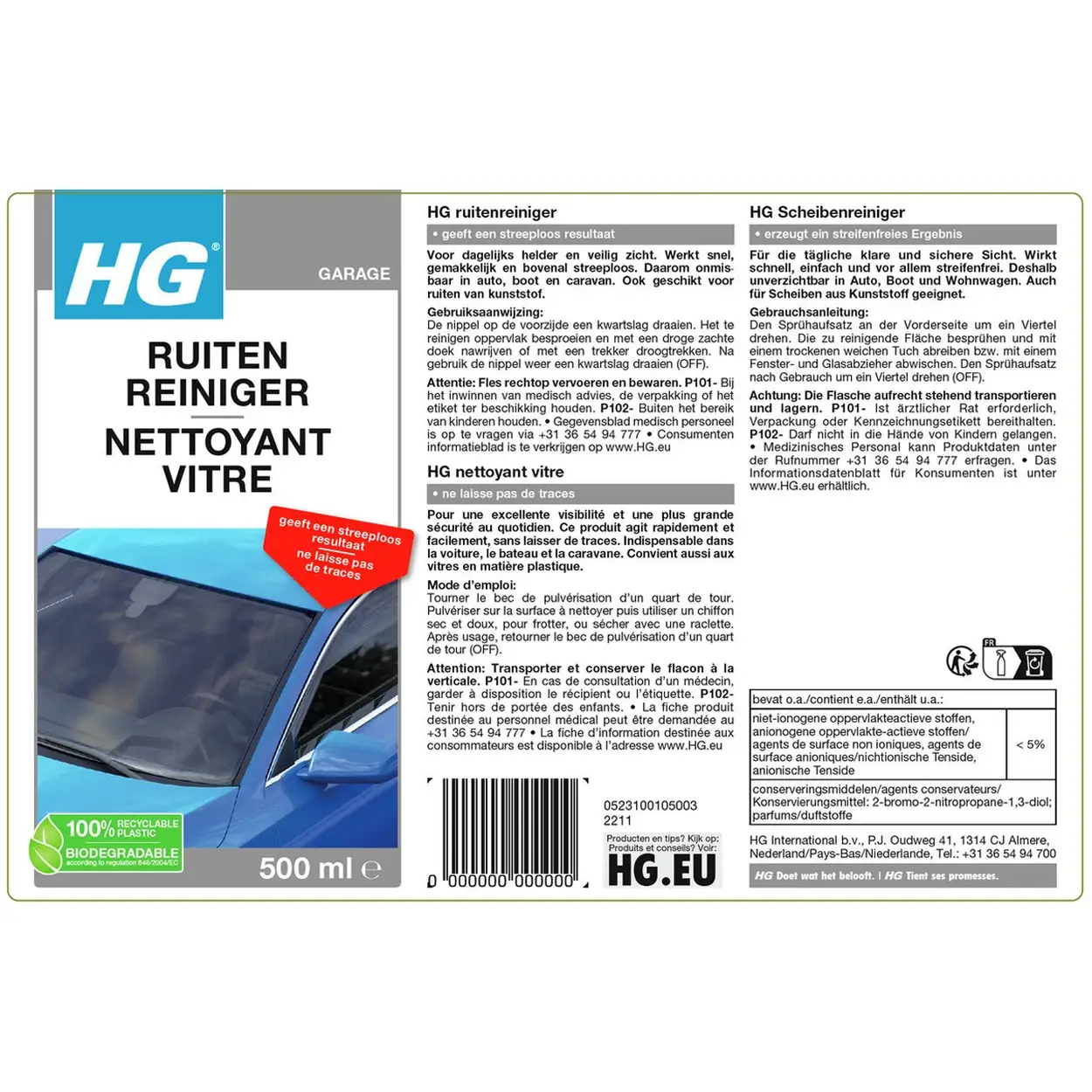 HG Ruitenreiniger 500ml Streeploos & Helder Zicht Auto 5 HG Ruitenreiniger 500ml Streeploos & Helder Zicht Auto