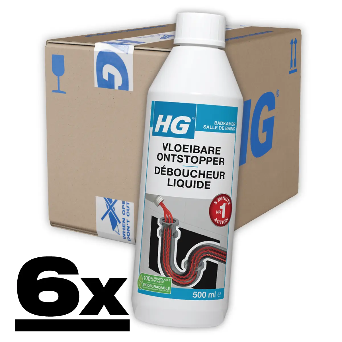 HG Vloeibare Ontstopper 6x500ml 3 HG Vloeibare Ontstopper 6x500ml