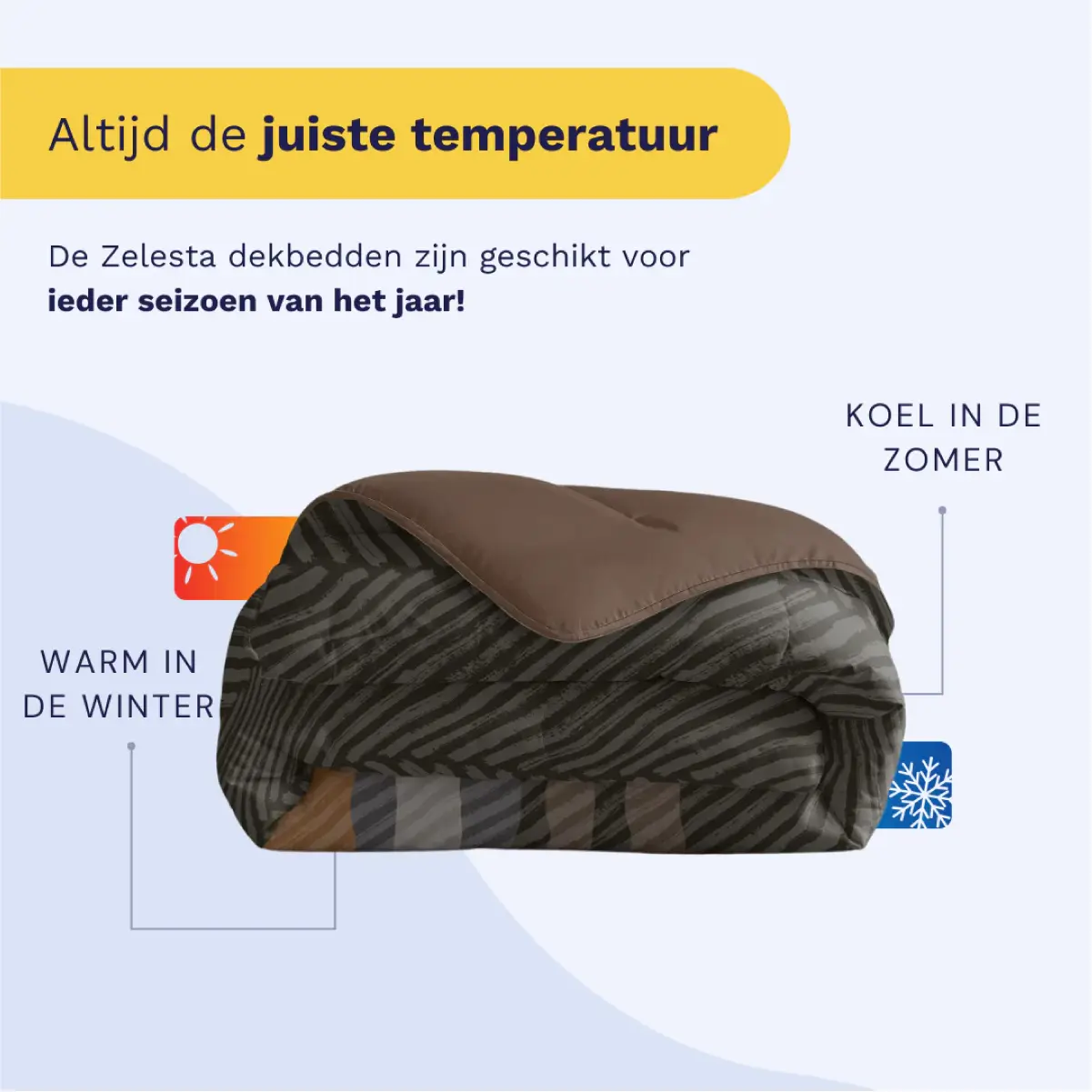 Zelesta Royalbed Brown Stripes 140x200cm - Dekbed zonder overtrek - met instopstrook - wasbaar op 40 graden - droger geschikt 8 Royalbed Brown Stripes seizoen