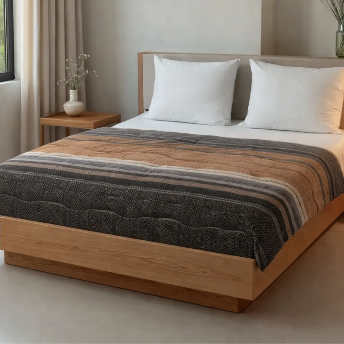 Zelesta Royalbed Brown Stripes 140x200cm - Dekbed zonder overtrek - met instopstrook - wasbaar op 40 graden - droger geschikt 5 Royalbed Brown Stripes sfeer