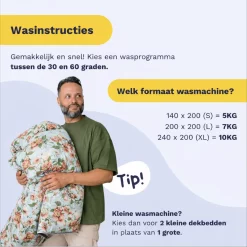Zelesta Royalbed Happy Flower 140x200cm - Dekbed zonder overtrek - met instopstrook - wasbaar op 40 graden - droger geschikt 16 Royalbed Happy Flower wasinstructies