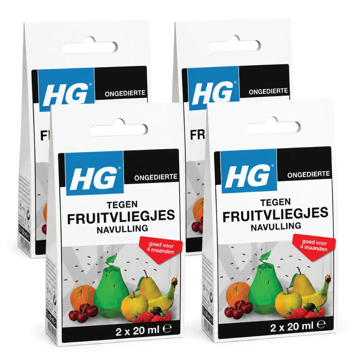 4x HG Tegen Fruitvliegjes Navulling | Effectief & Langdurig (40ml) 3 4x HG Fruitvliegjesval Navulling