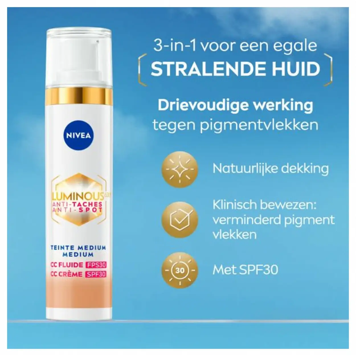3x Niveau Luminous630 CC Fluid Medium SPF30 40ml 3 3x Niveau Luminous630 CC Fluid Medium SPF30 40ml - Afbeelding 2