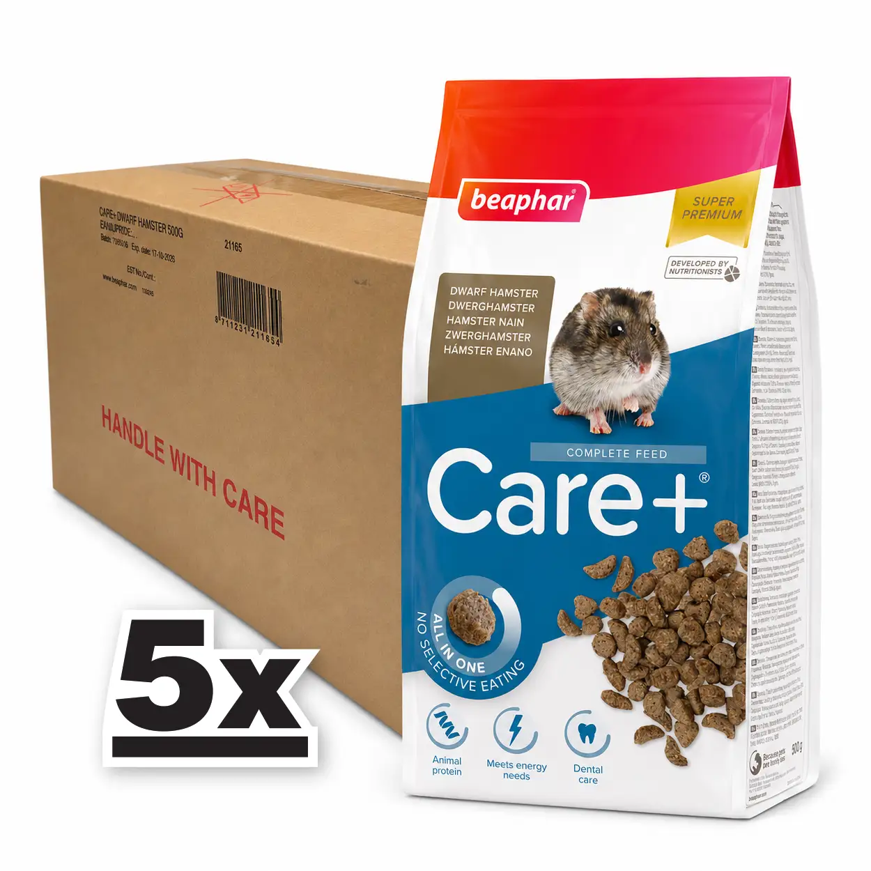 5x Beaphar Care Dwerghamster voeding 500gr - Complete Premium Voeding 3 5x Beaphar Care+ Dwerghamster - 500 gr