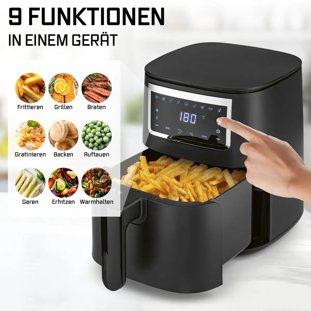 GOURMETmaxx Airfryer 4L | Touchscreen & 9 Functies 4 GOURMETmaxx Airfryer 4L | Touchscreen & 9 Functies - Afbeelding 3