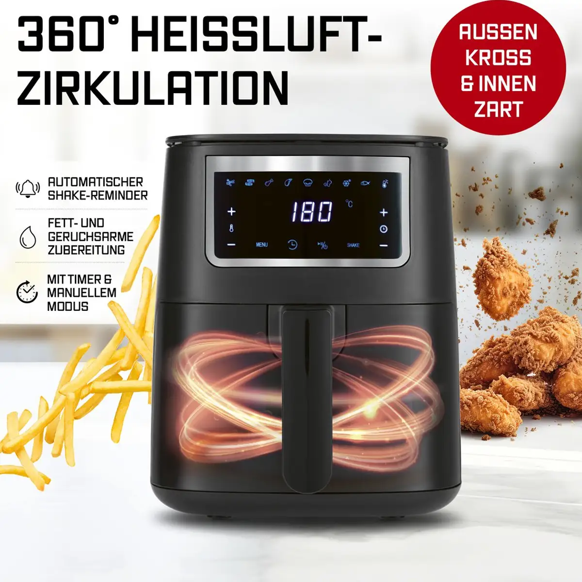 GOURMETmaxx Airfryer 4L | Touchscreen & 9 Functies 5 GOURMETmaxx Airfryer 4L | Touchscreen & 9 Functies - Afbeelding 4
