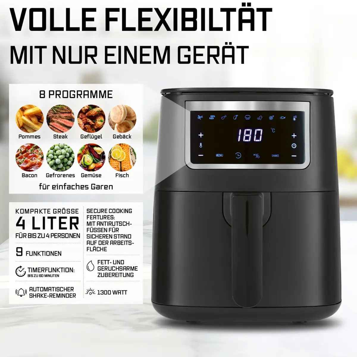 GOURMETmaxx Airfryer 4L | Touchscreen & 9 Functies 9 GOURMETmaxx Airfryer 4L | Touchscreen & 9 Functies - Afbeelding 8
