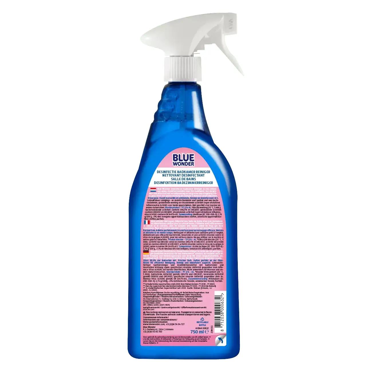6x Blue Wonder Desinfectie Badkamer Reiniger Spray 750ml 4 6x Blue Wonder Desinfectie Badkamer Reiniger Spray 750ml