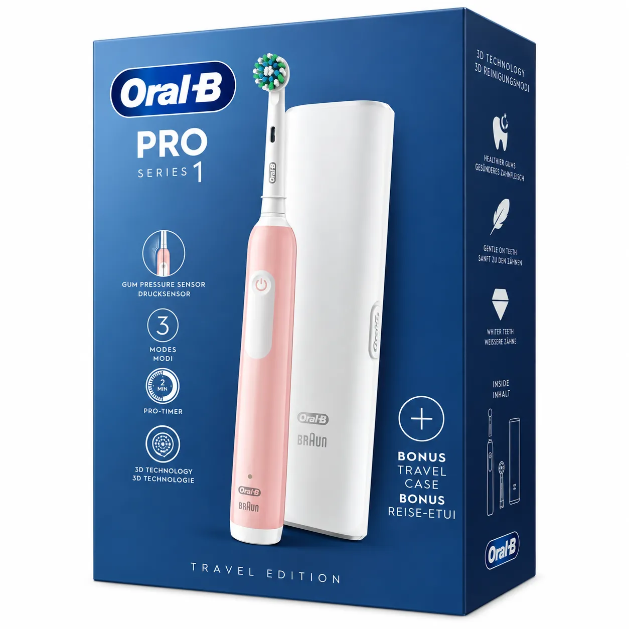 Oral-B Pro 1 CrossAction Elektrische Tandenborstel Roze + Reisetui 2 Oral-B Pro 1 CrossAction Elektrische Tandenborstel Roze + Reisetui