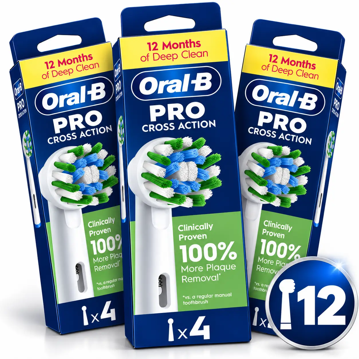Oral-B Pro Cross Action - Opzetborstels - Met CleanMaximiser Technologie - 12 Stuks 3 Oral-B CrossAction Pro Opzetborstels 12 Stuks | Grondige Reiniging