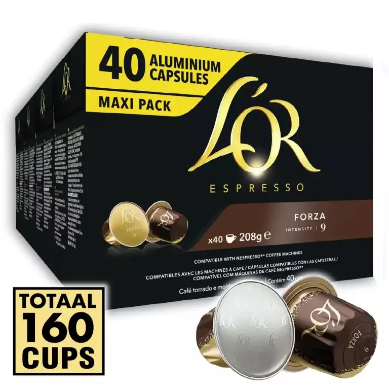 160x Koffiecups L'Or Forza Intensiteit 9 (0,37 p/s)